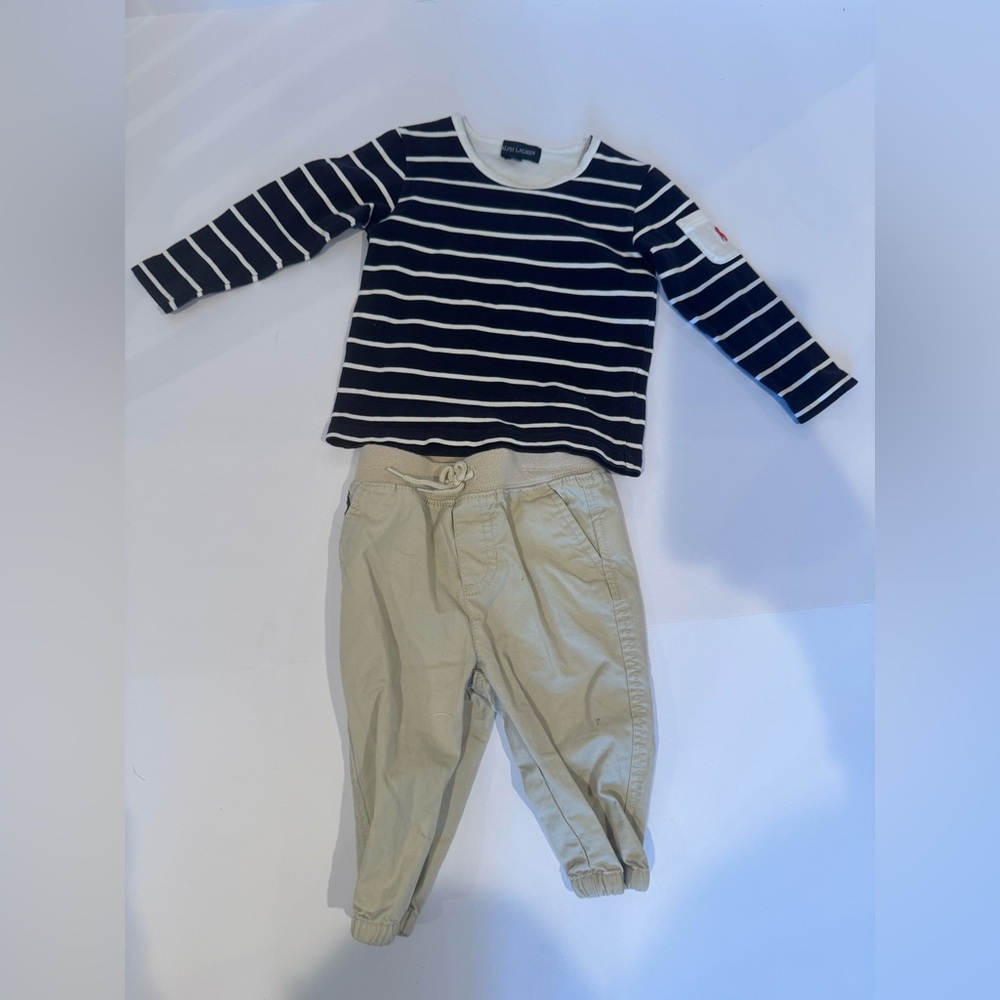 Ralph Lauren Matching Set 6 Months Stripe shirt and Basic Cargo Pant
